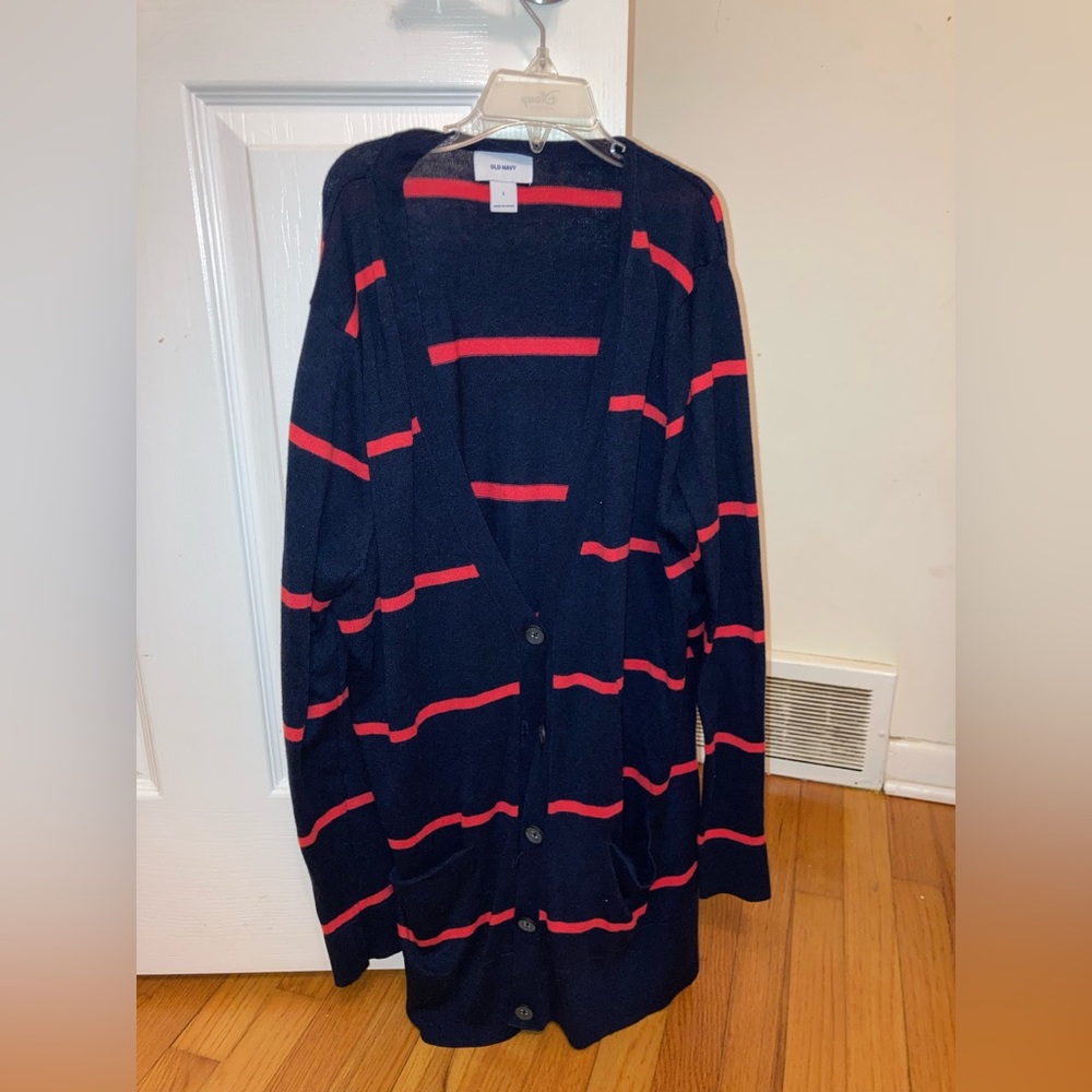 Old navy striped button up cardigan sweater with pockets